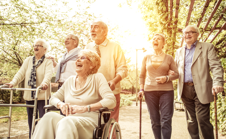 Group of old people walking outdoor